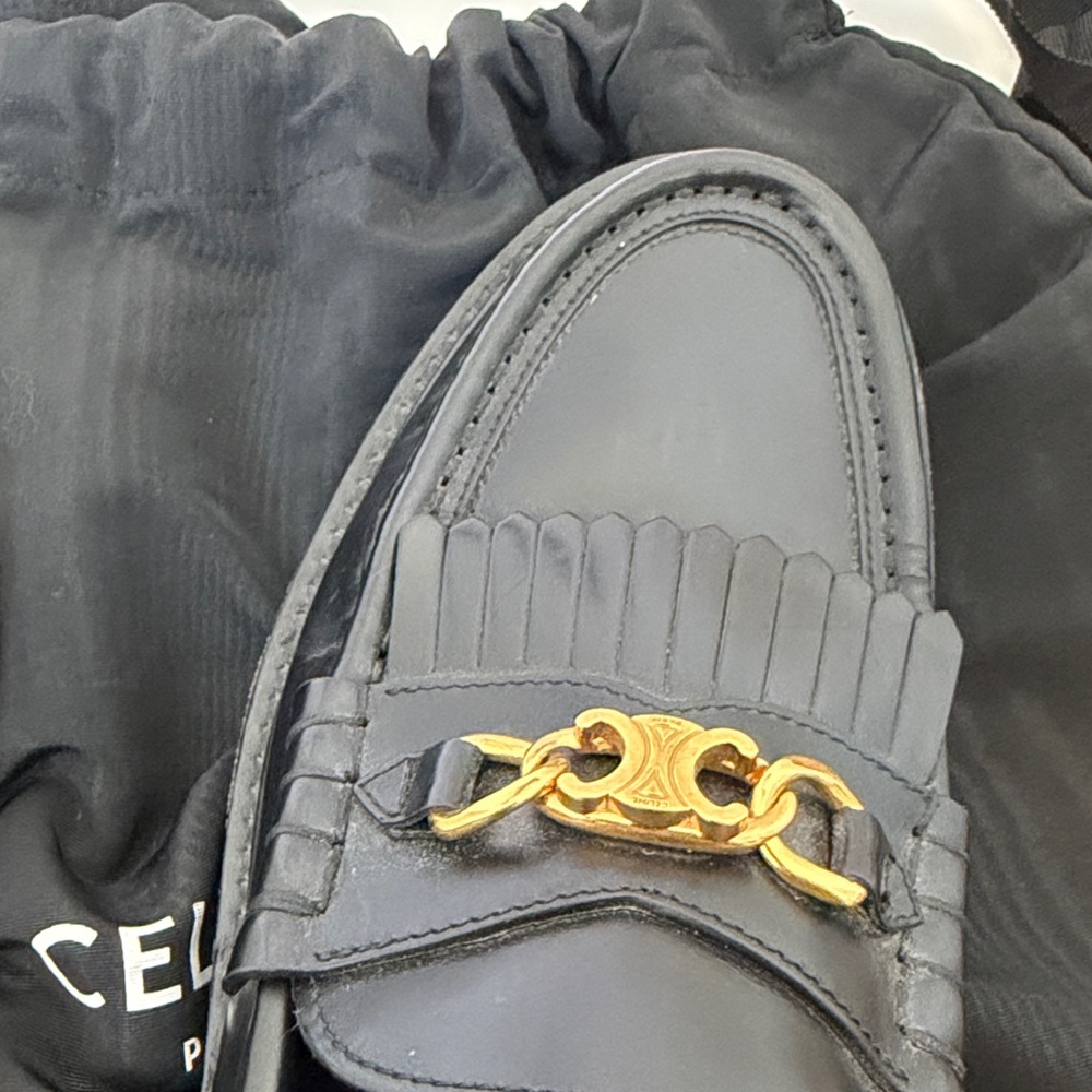 Celine Margaret Triomphe Black Leather Loafers with Gold Accent size 40 us 9 - Picture 12 of 13
